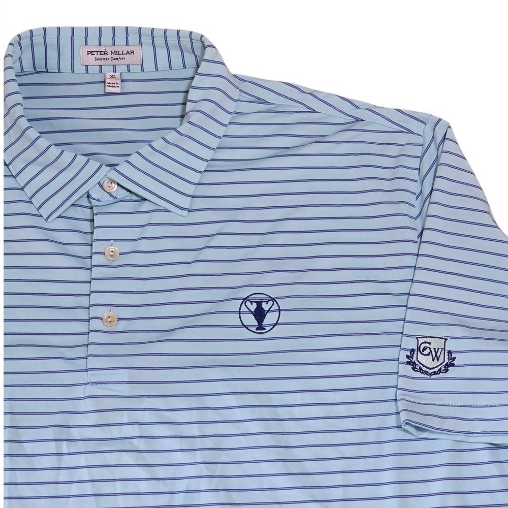 Peter Millar Summer Comfort Golf Polo Shirt Mens XL Blue Striped Short Sleeve